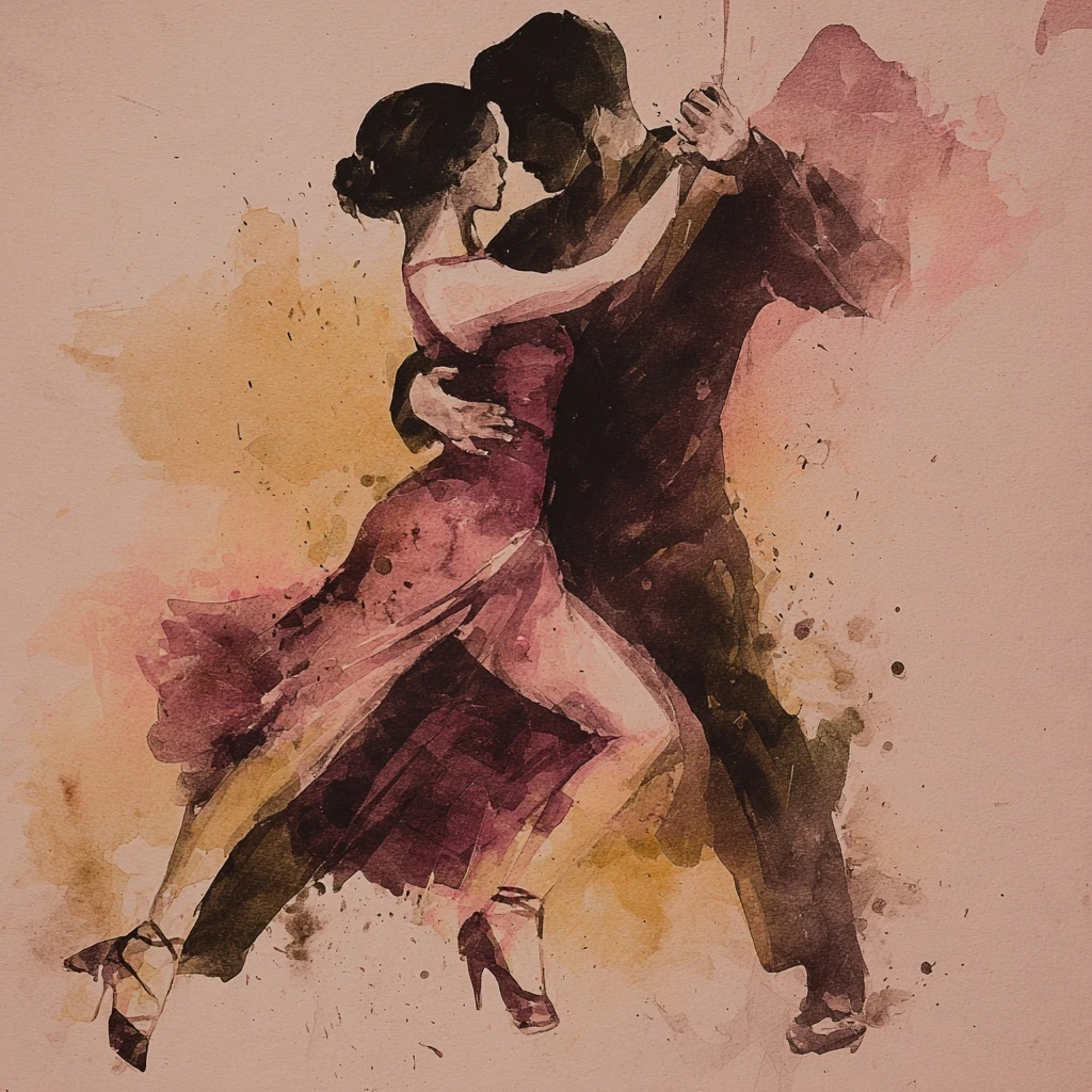 Tango class — couples practicing